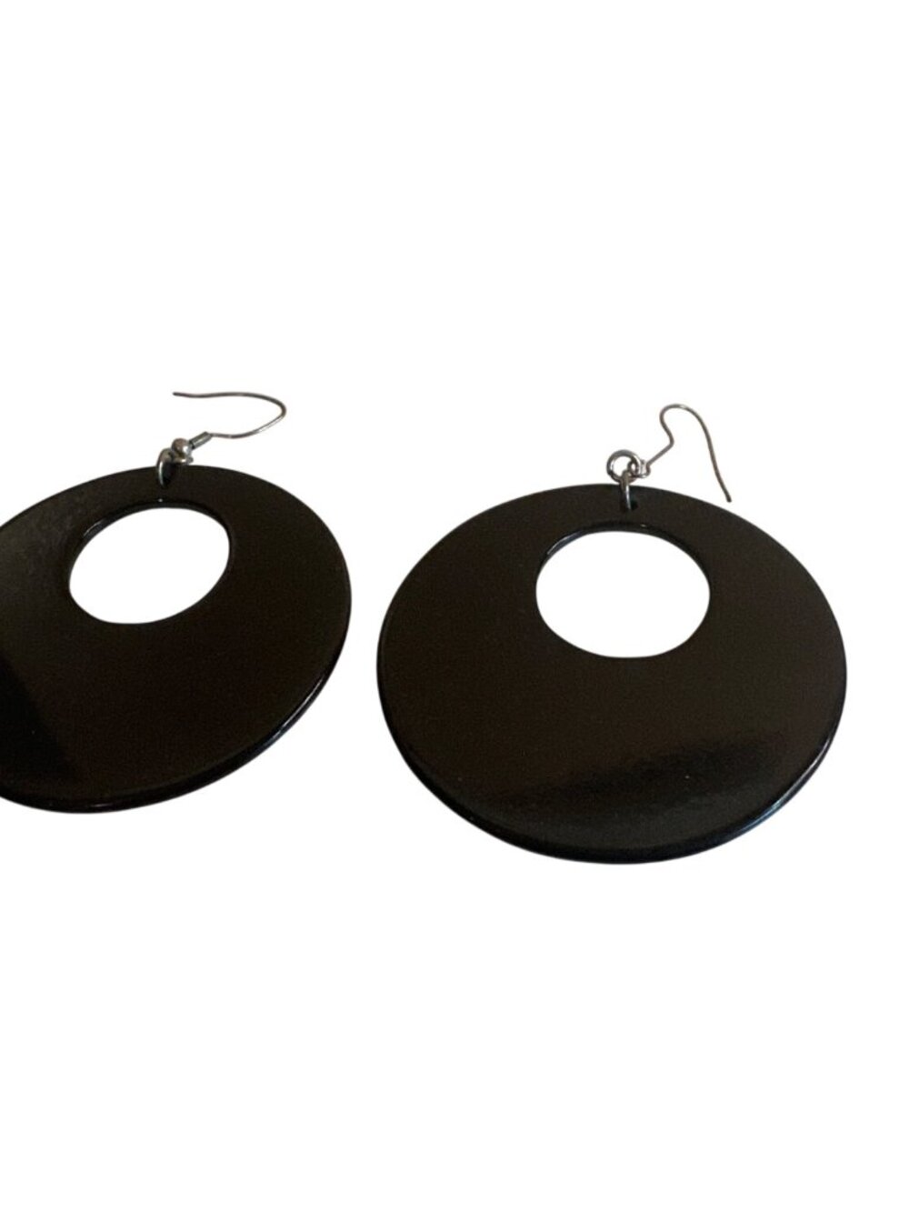 Black Round Cutout Dangle Earrings Modern Geometric Design Statement 2.25"